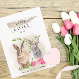 Kute paasbunnies Happy Easter Waterverf Art Briefkaart