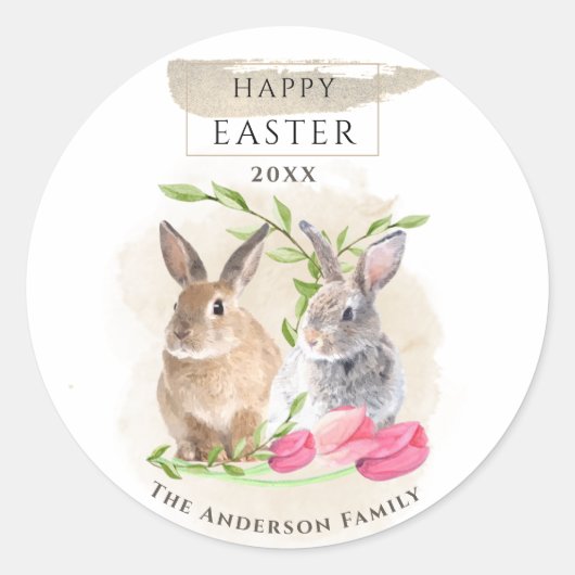 Kute paasbunnies | Happy Easter Waterverf Art Ronde Sticker (Voorkant)