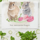 Kute paasbunnies | Happy Easter Waterverf Art Theedoek (Gevouwen)
