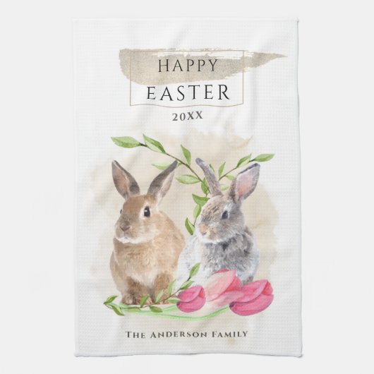 Kute paasbunnies | Happy Easter Waterverf Art Theedoek (Verticaal)