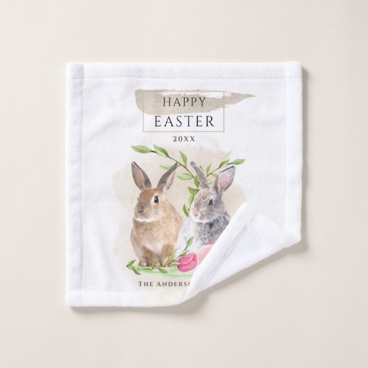 Kute paasbunnies | Happy Easter Waterverf Art Washandje (Wasdoekje)