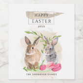 Kute paasbunnies | Happy Easter Waterverf Art Wijn Etiket (Enkel label)