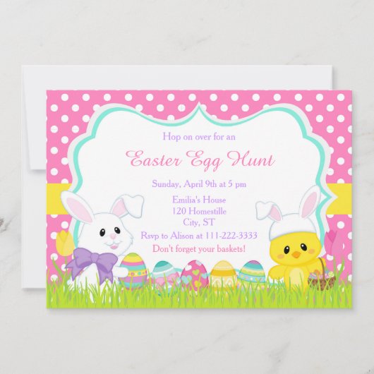 Kute Paasbunny en Chick Easter Hunt Kaart (Voorkant)