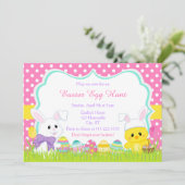 Kute Paasbunny en Chick Easter Hunt Kaart (Staand voorkant)