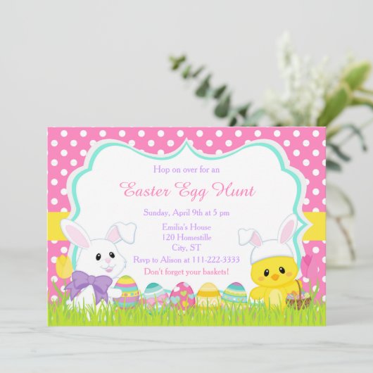 Kute Paasbunny en Chick Easter Hunt Kaart (Staand voorkant)