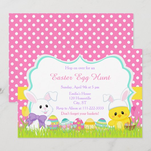 Kute Paasbunny en Chick Easter Hunt Kaart (Voorkant / Achterkant)
