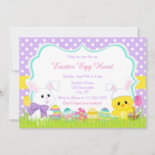 Kute Paasbunny en Chick Easter Hunt Kaart (Voorkant)