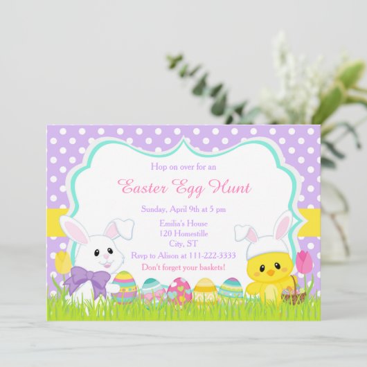 Kute Paasbunny en Chick Easter Hunt Kaart (Staand voorkant)
