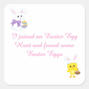 Kute Paasbunny en Chick Easter Hunt Vierkante Sticker