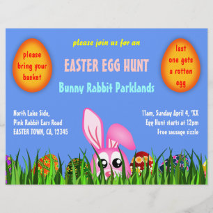Kute Paasbunny en eieren in Grass Egg Hunt Flyer