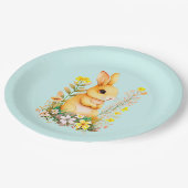 Kute paasbunny & Flowers op Light Blue Papieren Bordje (Gekanteld)