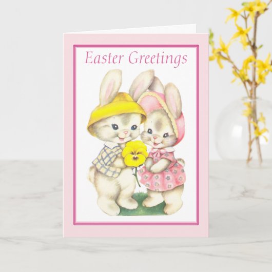 Kute  paasbunny kaart (Gele Bloem)