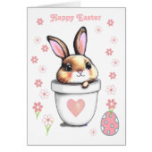 Kute paasbunny Plant Pot & Roze Flowers (Voorkant)
