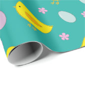 Kute Paaseieren Chicken Spring Pattern Blauwgroen  Cadeaupapier (Rol Hoek)