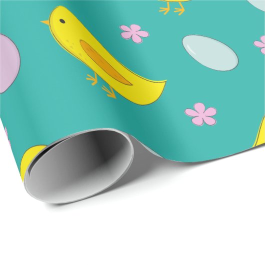 Kute Paaseieren Chicken Spring Pattern Blauwgroen  Cadeaupapier (Rol Hoek)