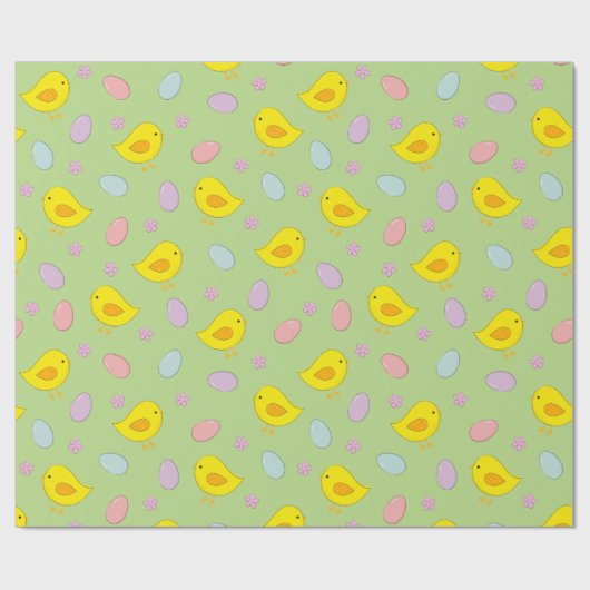 Kute Paaseieren Chicken Spring Pattern Green Cadeaupapier (Vlak)