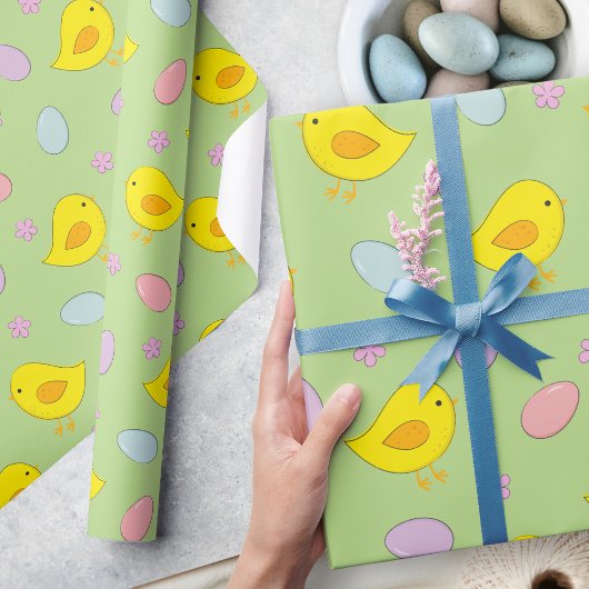 Kute Paaseieren Chicken Spring Pattern Green Cadeaupapier