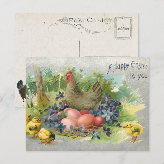 Kute  paaseieren, kippen en kippen briefkaart (Voorkant / Achterkant)