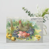 Kute  paaseieren, kippen en kippen feestdagenkaart (Staand voorkant)