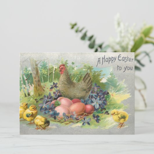 Kute  paaseieren, kippen en kippen feestdagenkaart (Staand voorkant)