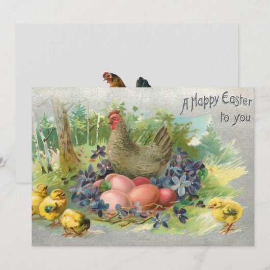 Kute  paaseieren, kippen en kippen feestdagenkaart (Voorkant / Achterkant)