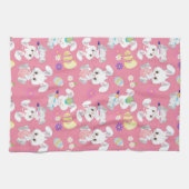 Kute paashaas die eitjes roze lentekbloem schilder theedoek (Horizontaal)