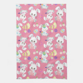 Kute paashaas die eitjes roze lentekbloem schilder theedoek (Verticaal)