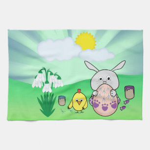Kute paashaas en chick Coloring paaseieren Theedoek