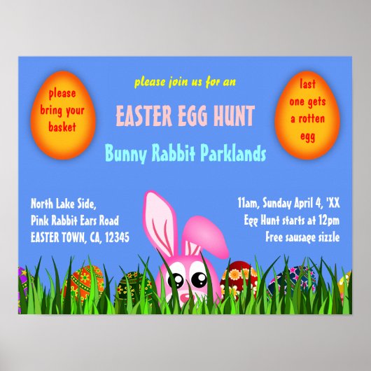 Kute paashaas en eieren in Grass Egg Hunt Poster (Voorkant)