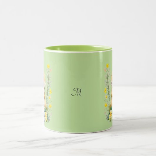 Kute paashaas en monogram op lichtgroen tweekleurige koffiemok (Center)