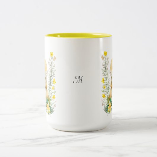 Kute paashaas en monogram op wit tweekleurige koffiemok (Center)