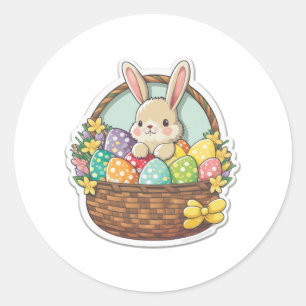 Kute paashaas met een korf van gedecormeerd afval ronde sticker