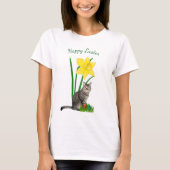 Kute paaskat en diaffodils White T-Shirt (Voorkant)