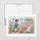 Kute  paaskonijn, jongen, eieren in de wc briefkaart (Voorkant / Achterkant)