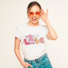 Kute Paasliefde Roze Bunny Gnome Girly Flowers Tri-Blend Shirt