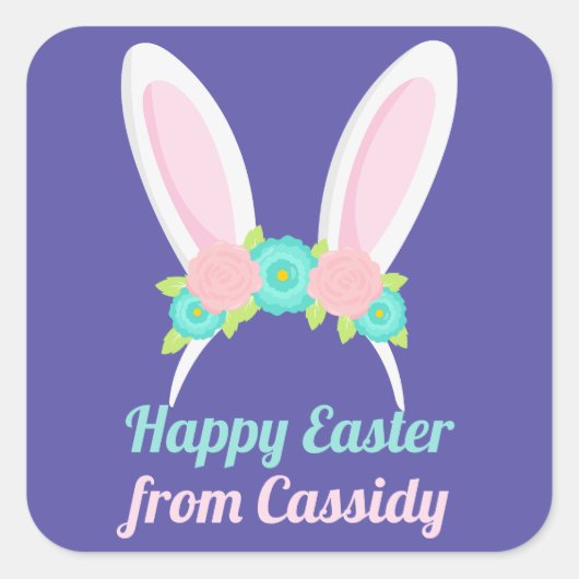 Kute paaspaasoorten Aangepast Paars Chic Floral Vierkante Sticker (Voorkant)