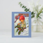 Kute  paddenstoel Kind met sneeuw en Holly Briefkaart (Staand voorkant)