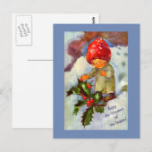 Kute  paddenstoel Kind met sneeuw en Holly Briefkaart (Voorkant / Achterkant)
