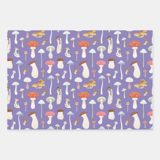 Kute paddenstoelen Patroon in zwart, Paars en wit Inpakpapier Vel (Voorkant 2)