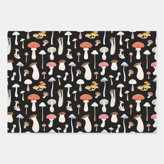 Kute paddenstoelen Patroon in zwart, Paars en wit Inpakpapier Vel (Voorkant)
