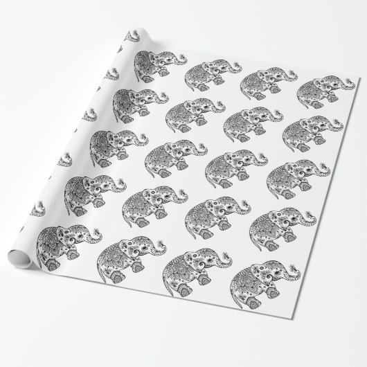 Kute Paisley-olifant in wit en zwart Cadeaupapier (Uitgerold)