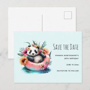 Kute Panda die in een Binnenbuis hangt sparen de D Uitnodiging Briefkaart