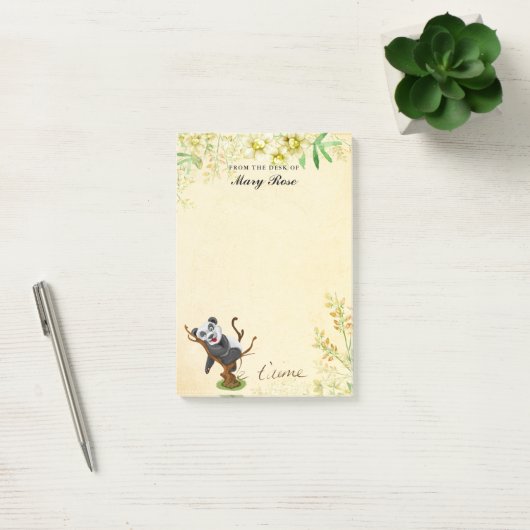 Kute Panda met gele bloemen na het bericht Post-it® Notes (Kantoor)