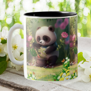 Kute Panda tuinbloemen Butterflies Art Tweekleurige Koffiemok