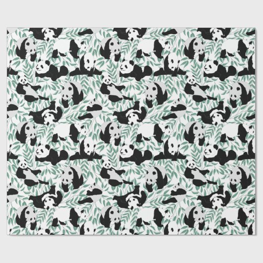 Kute Pandas en Leaves Cadeaupapier (Vlak)