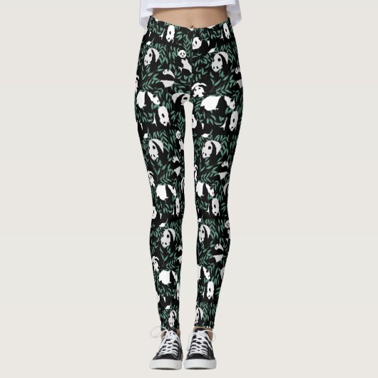 Kute Pandas en Leaves Leggings (Voorkant)