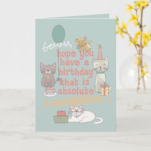 Kute party cats verjaardagsfeest Spint uitwerpsele Kaart (Gele Bloem)