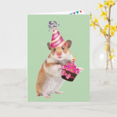 Kute party muis en cupcake (zaterdag) kaart (Gele Bloem)