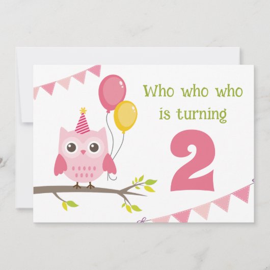 Kute Party Owl die 2 tweede verjaardag draait Kaart (Voorkant)