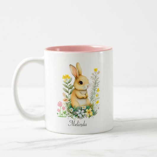 Kute Pasen Bunny & Heart, op maat gesneden Tweekleurige Koffiemok (Links)